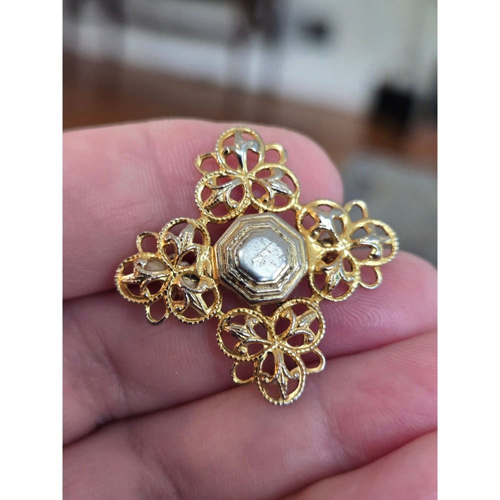 Freirich Goldtone Filagree Brooch Filagree Vintage